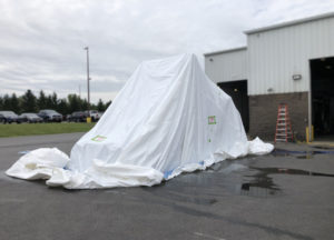 truck cab bed bud fumigation in progress